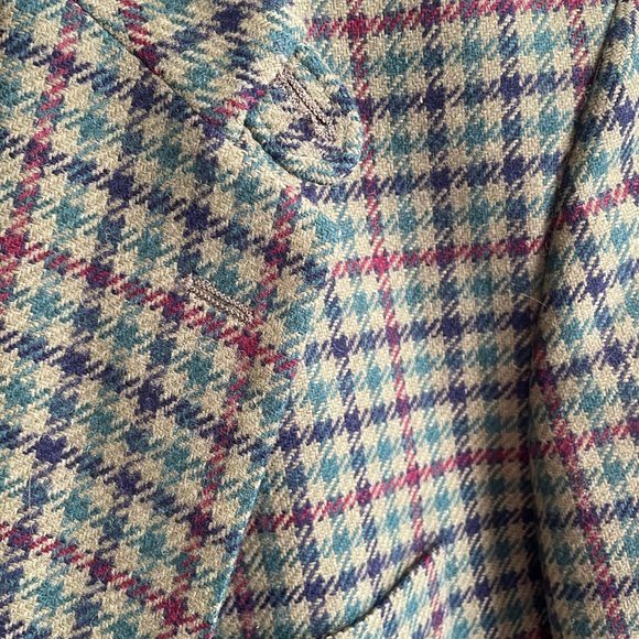 Vintage Old River Houndstooth Pattern Wool Blazer Leather Elbow Patches Size 42 - Picture 5 of 9